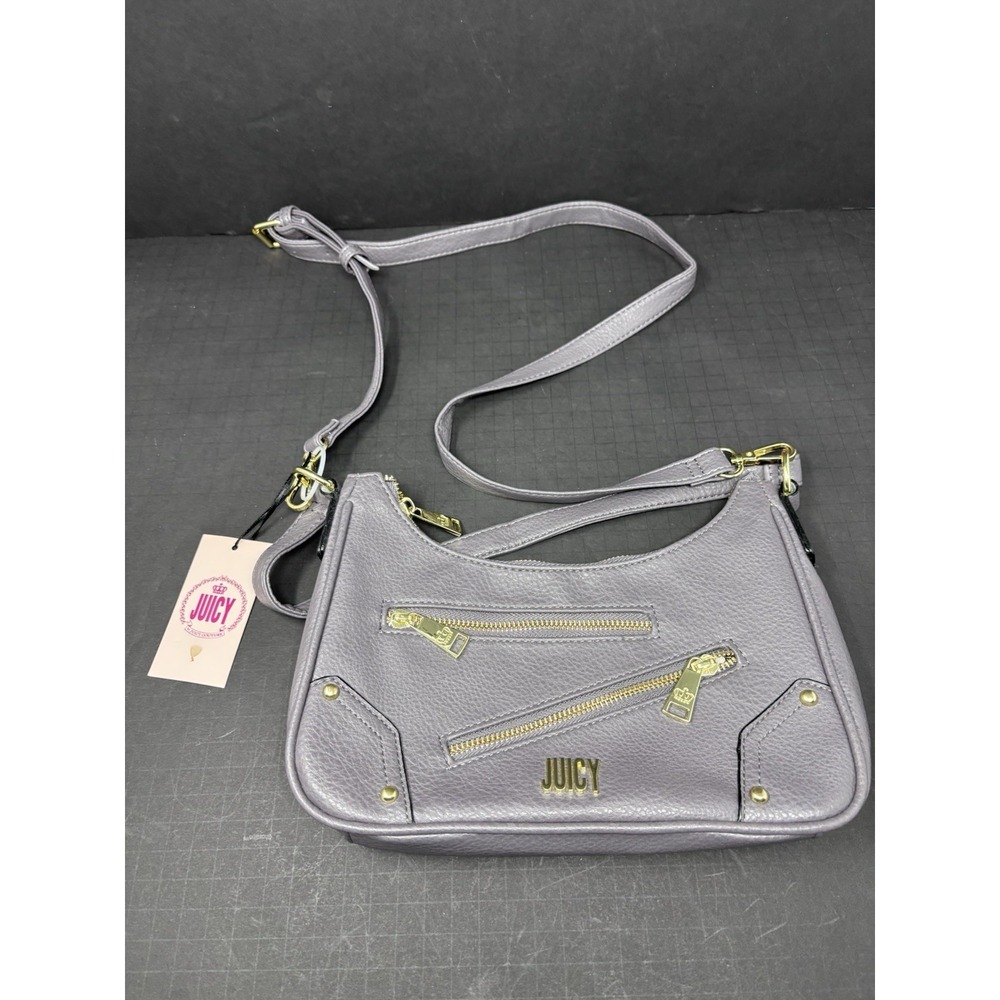 Juicy Couture Moto Chic Gray Shoulder Bag, Zippers, Cute Women's Crossbody Purse